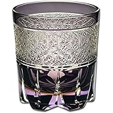 LOUISEYUN Edo Kiriko Whiskey Glass – Luxury Lead-Free Hand Cut Crystal Whiskey Glass with Gift Box| 320ml Elegant Old Fashioned Tumbler for Whisky, Cocktails, Spirits (Purple)