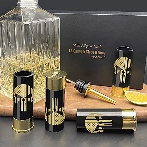 12 Gauge Shot Glasses- Perfect Shot Glass Set with Pourer-Great Mancave Gift for Father’s Day,Christmas or Birthday (Skull)
