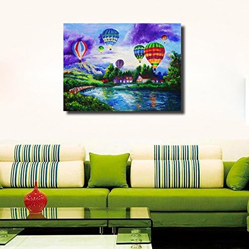 Framed LED Painting Colorful Hot Air Balloon Over The Beautiful Town HD Print Picture On Canvas Home Decor Without Battery …