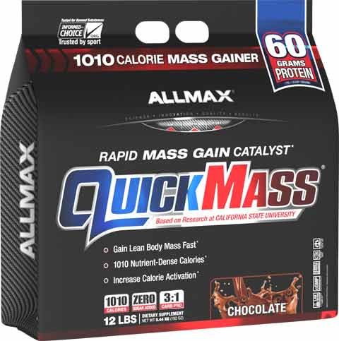 ALLMAX QUICKMASS LOADED, Rapid Mass Gain Catalyst Powder, Zero Trans Fat, Chocolate Flavor, Dietary Supplement, 12 Pound