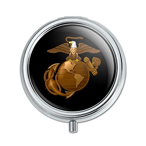 Marine Corps USMC Golden Logo on Black Eagle Globe Anchor Officially Licensed Pill Case Trinket Gift Box