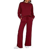 Yousify Women's 2 Piece Lounge Sets Casual Long Sleeve Tops Wide Leg Pants Loose Tracksuit Fall Travel Outfits