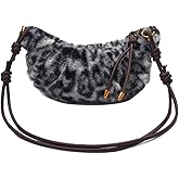 Leopard Fluffy Sling Dumpling Bag Cheetah Print Fuzzy Furry Shoulder Crossbody Crescent Bag Leopard Plush Horn Bag