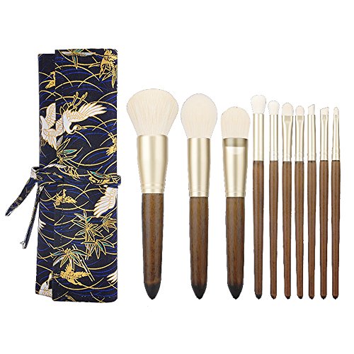 Runbox Professional Makeup Brush Set,10 PCS Wood Handle Premium Synthetic Kabuki Foundation Blending Concealer Ace Eye Shadow Eyeliner Foundation Blush Lip Powder Brushes Kit (include brushes / bag)