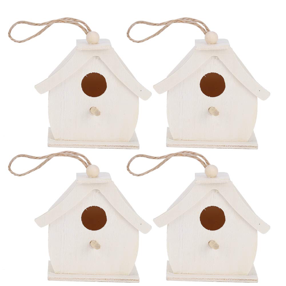 Tissting 4 Pcs Mini Wooden Bird Houses Hangable Garden Decoration - Durable Natural Wood Design For Outdoor Use Ideal For Gardens And Parks Enhancing Nature Appeal