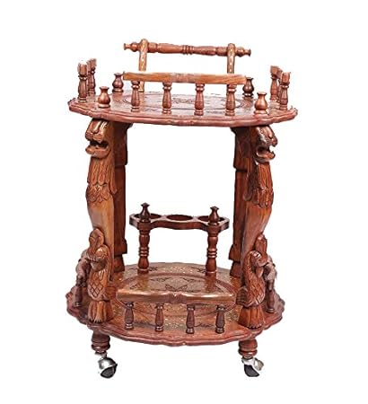 Aarsun Woods Beautiful Handcrafted Round shaped Service Trolley