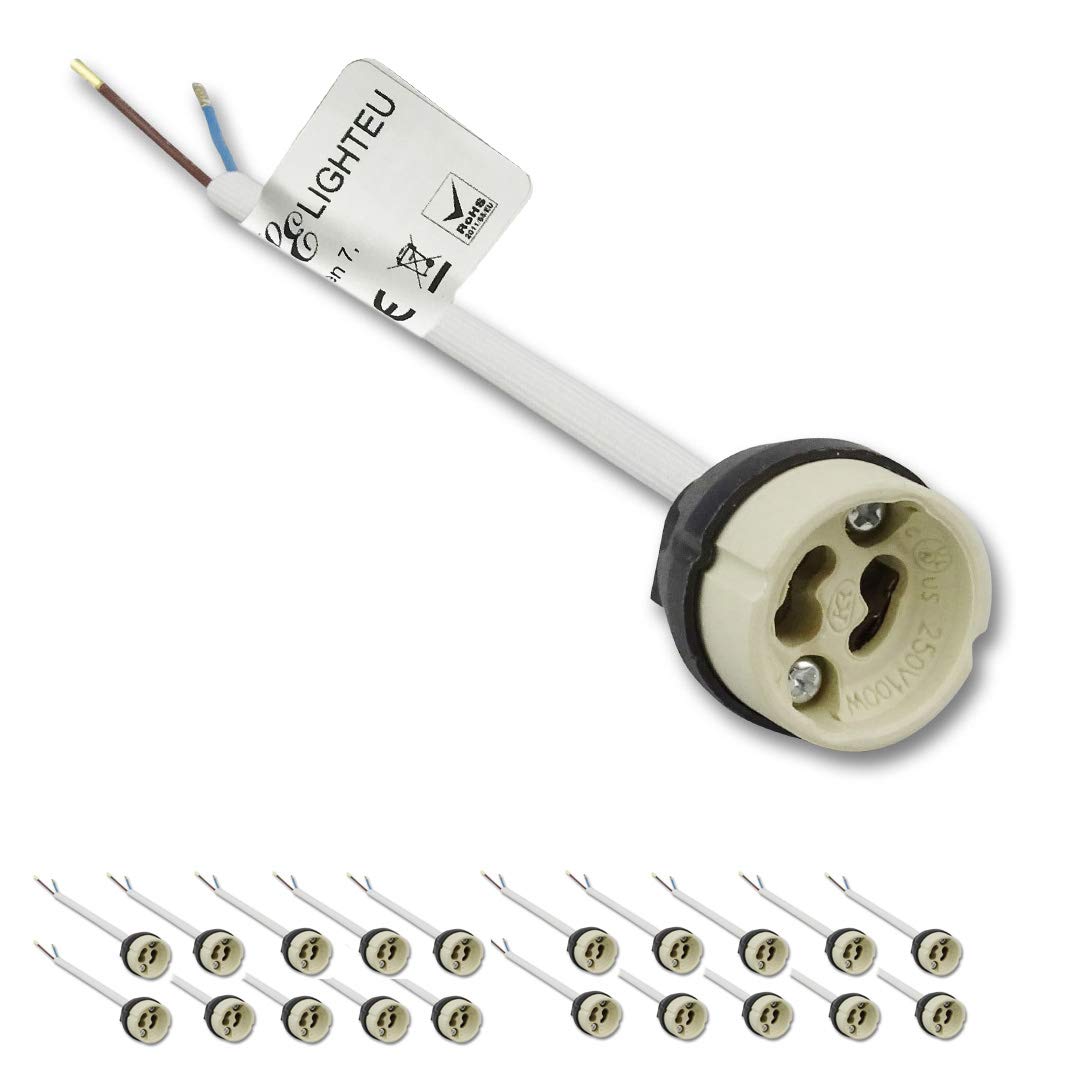 LIGHTEU, 20x GU10 Lamp Holders, Ceramic GU10 lamp Base Socket, 0.75mm² Silicon Wire LED/CFL/Halogen Lamps Connector Socket