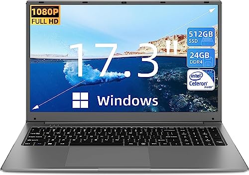 SGIN 17 Pollici Computer portatile, 24 GB RAM 1024 GB SSD Windows 11 Notebook, Celeron Quad-Core, Up to 2.8Ghz, FHD 1920 x 1080, Bluetooth 4.2, 2.4/5.0G WiFi