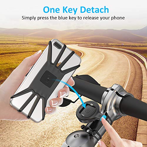 Bike Phone Mount, Pobon One Key Attach/Detach 360° Rotate Bicycle Rack Phone Holder & Motorcycle Handlebar Cradle for iPhone Xs Max/XS/XR/X/8/7/6 Plus, Samsung Galaxy S9/S8 Plus Note 8/9, 4.7"-6.5"