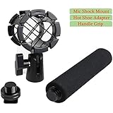 Eggsnow Microphone Shock Mount Clip Universal Mic Holder Stand + Hot Shoe Adapter +Foam Handle Grip Anti Vibration for AKG D230/Senheisser ME66/Rode NTG-2/NTG-1/Audio-Technica AT-875R