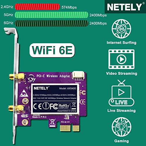 NETELY 802.11AX WiFi 6E 5400Mbps PCIE WiFi Adapter for Windows 10/11
