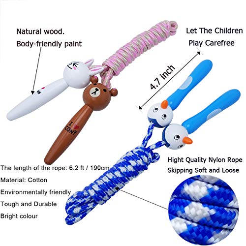 m-jump 4 pcs Lovely Animals Design Fitness Jump Ropes for Kids, Wooden Handles, Cartoon Pattern, Outdoor Fun Activity, Great Party Favor, Exercise Activity for Kids, 80 inch.4 Pack