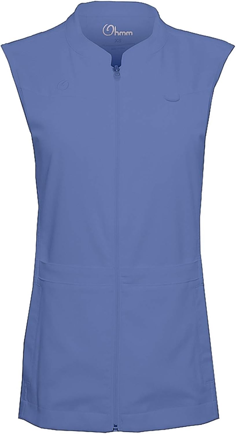 Ohmm Medical Scrubs Stretch CrewTech Vest for Women Ceil Blue XL Clothing