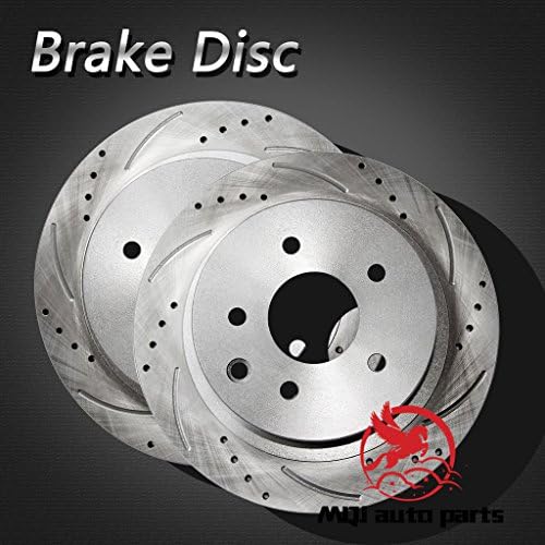 MQJ auto parts New 2pcs Rear Left Right Drilled Slotted Vented Disc Brake Rotor 5 Lugs Fit 03-05 G35 03-05 350Z 08-16 Rouge 14-16 Juke Nismo RS 11-16 Leaf 02-13 X-Trail 09-16 Koleos