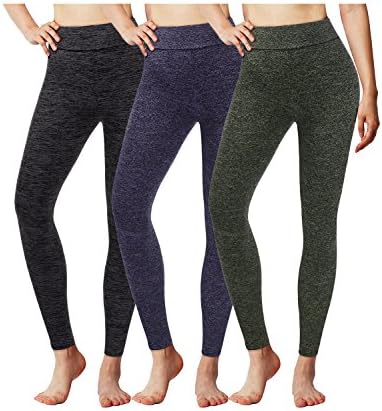 ACTICLO Women's Yoga Waist Pants Workout Running 4 Way Stretch Yoga Leggings 3-Pack Blackgray/Navy/Green XX-Large Plus Size