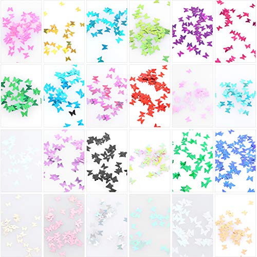MAQUITA 24 Boxes 3D Butterfly Nail Art Glitter Sequins, Sparkle Laser Mermaid Butterfly Nail Sequin Acrylic Paillettes for Nail Art Decoration