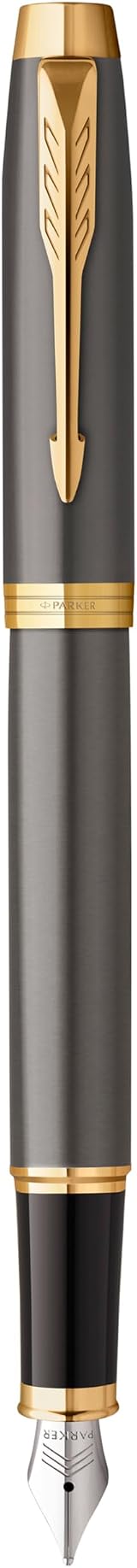 Parker IM Fountain Pen Grey Lacquer Gold Trims Medium Nib Gift Box view 8