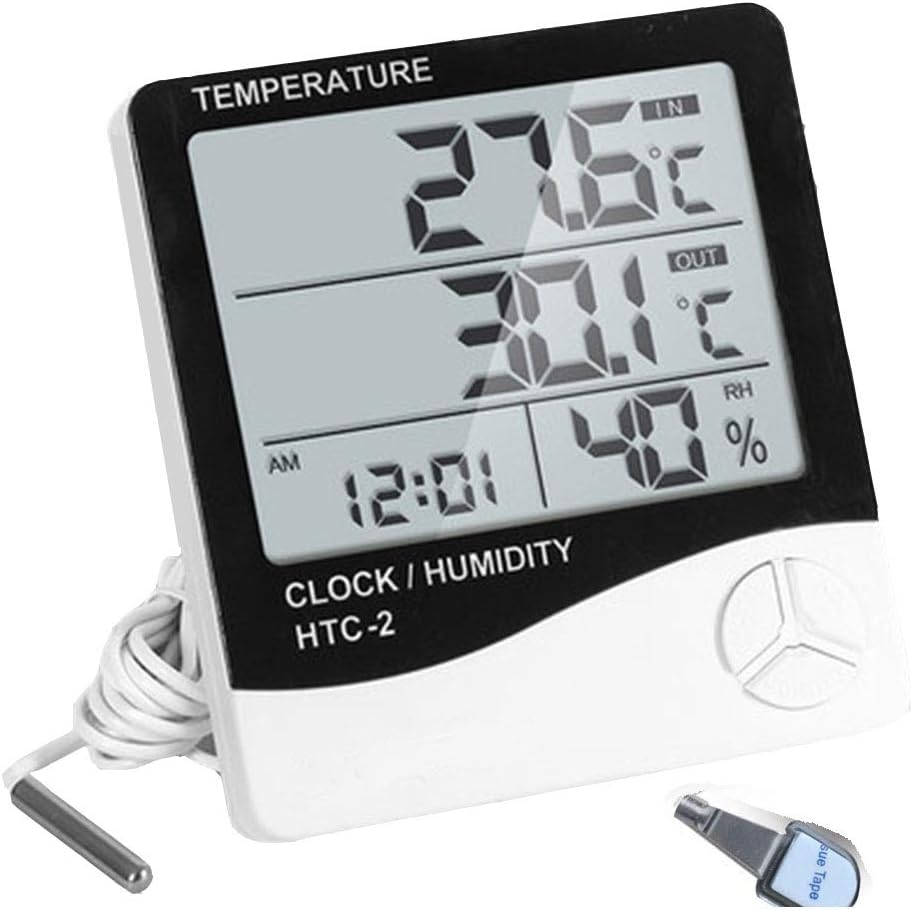 Digital Hygrometer Indoor Outdoor Temperature and Humidity Gauge,Humidity Upgraded for Incubator Safe,Digital Clock with…