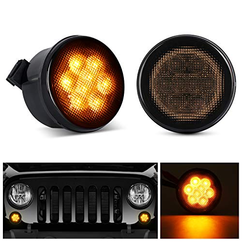 LED Turn Signal Lights for Jeep, AAIWA Amber Smoke Lens Front Turn Signal Assembly, Fender Flares Indicator Side Maker Parking Lights for 2007-2017 Jeep Wrangler JK & Wrangler Unlimited - Thumbnail 7