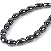 Perlin Hematite Beads 6 mm x 4 mm Oval Black Non-Magnetic Synthetic Hematite Gemstones 65 Pieces for Jewellery Making Bracelet Necklace Earrings DIY Crafts Accessories 1 Strand
