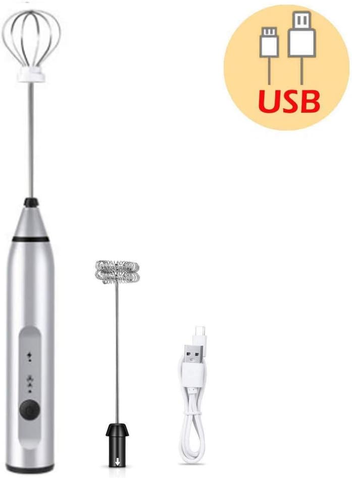 Milk Frother, Handheld Rechargeable Foam Maker Electric Whisk, 3 Gear Adjustable Stainless Steel Drink Mixer Mini Milk Foamer for Bulletproof Coffee Keto Frappe Latte Cappuccino Hot Chocolate