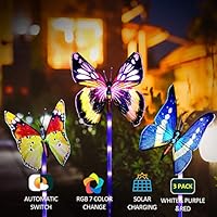 Pussan Solar Lights Outdoor Fairy Garden Lights Solar Powered Lamps 3 Pack Beautiful Butterfly Multi Color Changing LED Outdoor Ornaments Patio Yard Lawn Garden Decoration Light