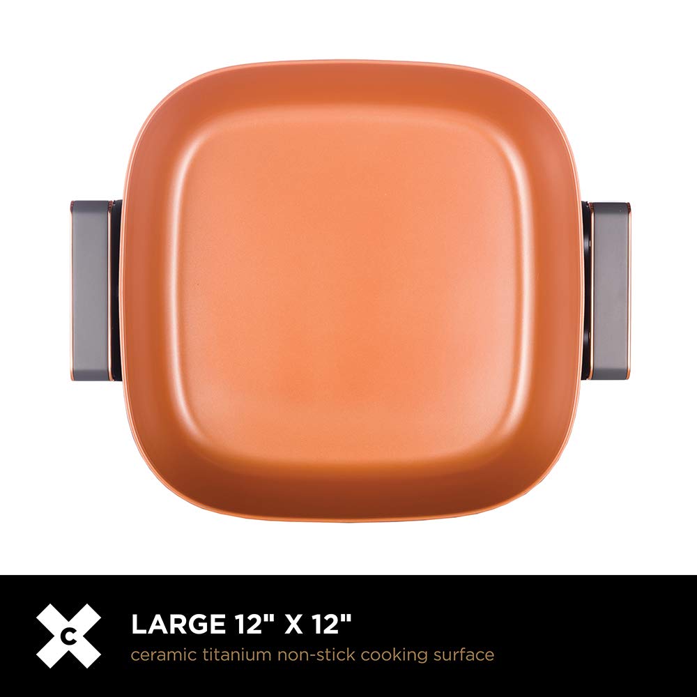 Crux Extra Deep Nonstick Scratch Resistant Electric Skillet with Removeable Temperature Probe, 12