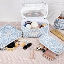 3PC Makeup Bag Set, Quilted Makeup Bag Set, Large