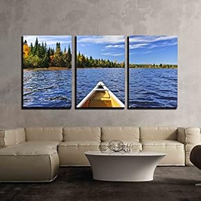 3 Piece Canvas Wall Art - Bow of Canoe on Lake of Two Rivers, Ontario, Canada - Modern Home Art Stretched and Framed Ready to Hang - 16"x24"x3 Panels