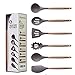 Mapthon Silicone Cooking Kitchen Utensils Set 6 PCS with Wooden Handle for Non-Sticker Cookware Heat-Resistant Kitchen Gadgets Serving Spoons, Slotted Turner, Spatula, Spaghetti Server(Grey)