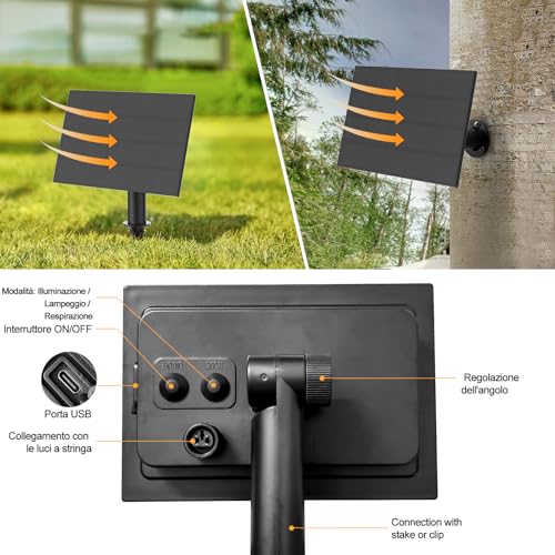 Pogestrand G40 20 m Outdoor Solar Lights with USB or Solar Charging Dual Festoon Lights 24 V with Remote Control Dimmable Timer 30 Unbreakable Waterproof Bulbs for Garden