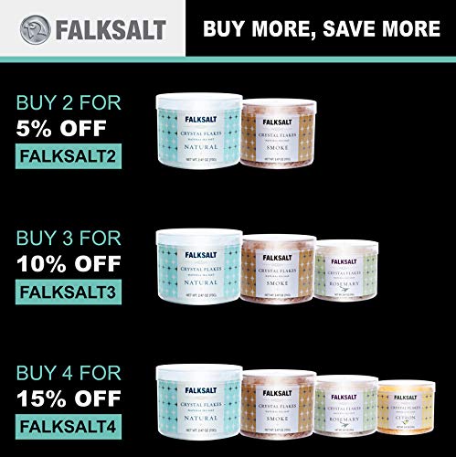 FALKSALT Smoked Sea Salt Flakes - Comparable to Maldon - Finishing Mediterranean Sea Salt Flakes for Meat, Poultry, Seafood, Pasta, Veggies, Sweets, & Cocktails [2.47oz - 5 Flavors Available] - Thumbnail 3