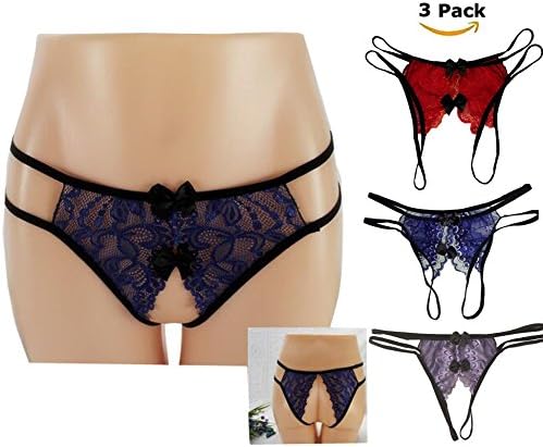 JALIYO Sexy Panties Lace Underwear 3 Pack Bridal Wedding Lingerie Gift (NO.16 Crotchless Thongs)