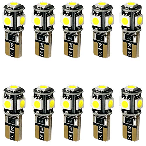 AMAZENAR 10-Pack White 194 T10 168 2825 W5W 175 158 Bulb 5050 5 SMD Canbus Error Free LED Light - 12V Car Interior Lighting for Map Dome Lamp License Plate Side Marker Dashboard Lights - Thumbnail 7
