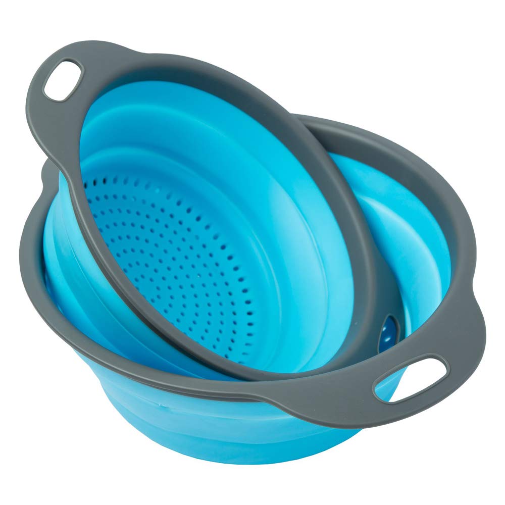 Collapsible Colander - Over the kitchen sink strainer - Silicone Kitchen Strainer Set of 3-6 quart,3 Quart and 2 Quart for Draining Pasta, Vegetable and Fruit (Blue)