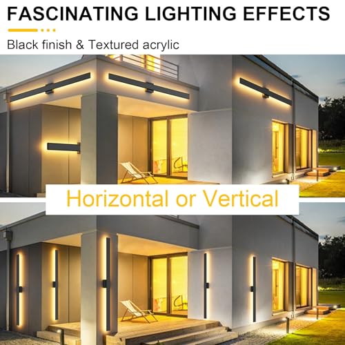 Aipsun 2 Packs Outdoor Wall Sconce, 3000K 4000K 6000K, 56.3in Modern Black Exterior Light, Long LED Linear Wall Light Outside Lighting for Entrance, Hallway, Garage, Porch(3CCT)