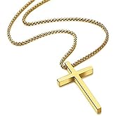 Uacife Cross Necklace for Men, Stainless Steel Cross Pendant Necklaces for Men Pendant Chain Chain Golden Silver Black Cross Necklace Gifts for Men Women Box Chain