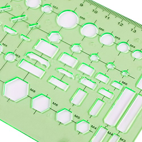 COCODE Set of 6 Plastic Geometric Stencils Measuring Templates for Office and School, Building Formwork, Drawings Drafting Templates, Clear Green Color