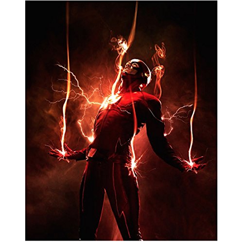 The Flash (TV Series 2014 - ) 8 Inch x 10 Inch photo Grant Gustin in Costume Lightning Coming Out of Him kn
