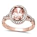 Halo Infinity Shank Ring Oval Simulated Morganite Round CZ Rose Tone Plated 925 Sterling Silver, Size-8
