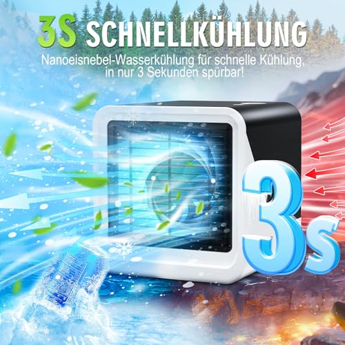 Portable Air Conditioner, 3 in 1 USB Silent Fan, 3 Speed and 7 Color Night Light, Tubeless Air Conditioning, Air Cooler, Suitable for Bedroom and Office