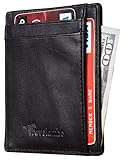 Travelambo RFID Front Pocket Wallet Minimalist Wallet Slim Wallet Genuine Leather(vintage black)