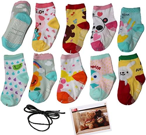 Yaobabymu 6 Pairs Anti-slip Socks Toddler Socks, Kids Baby Socks Non-Skid Ankle Cotton Socks Crew Walkers With Grip For 12-36 Months