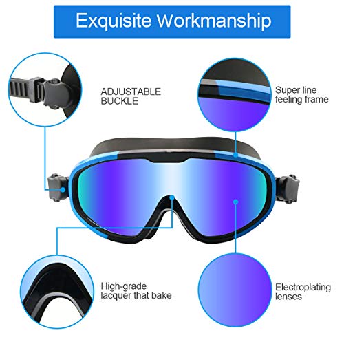 Aquior Blue Swim Goggles, Big Frame Swimming Glass Leakproof Anti Fog UV Protection, 180 Wide-Vision Swim Mask Goggles for Adult Youth Men Women - Thumbnail 4