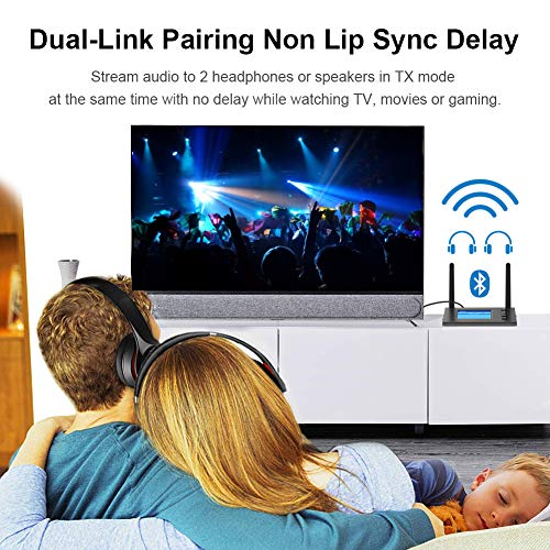 Bluetooth 5.0 Transmitter Receiver with LED Display 3 in 1 Long Range Audio Adapter for TV,PC,Home Stereo Speaker, aptX Low Latency Dual-Link Adapter for 2 Headphones,Optical 3.5mm AUX RCA (Iron gray) - Thumbnail 5