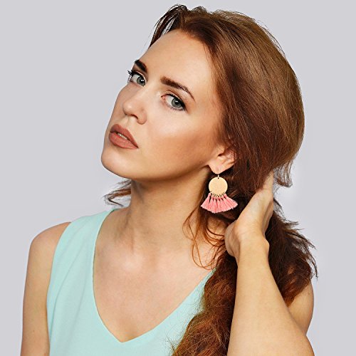 LILIE&WHITE Stamping Tassel Earrings Bohemian Tassel Drop earrings Hanging Fashion Jewelry For Women Pink