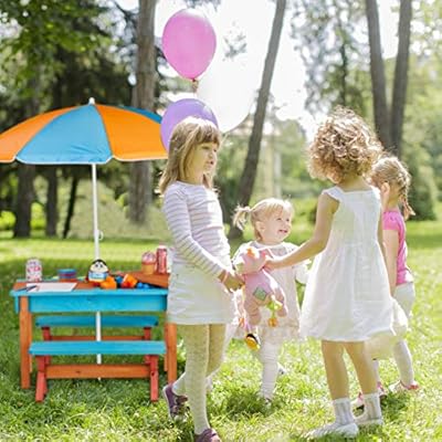 Relaxdays Kindersitzgruppe Garten Holz Spieltisch Set Aus Tisch 2x Sitzbank Sonnenschirm Outdoor Kindermobel Bunt Amazon De Garten