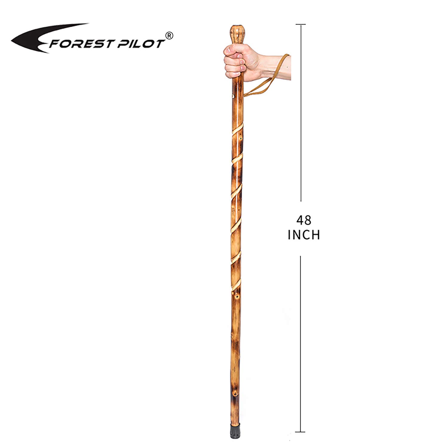 Big Ball Head Twisted Style Wooden Walking Stick for Hiking with Compass (Nature Color, 48 Inches, One Piece)