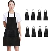 Nymmoata 8/12/24 Pack Plain Bib Aprons Bulk, Black Commercial Apron with 2 Pockets, Unisex Apron for Adults Painting BBQ