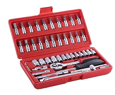 MAF India Professional Tools Drive Socket Set, 46 Pcs Spanner Socket Set 1/4 Car Repair Tool Ratchet Wrench Set Hand Tool